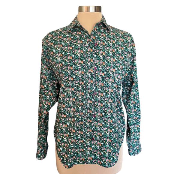 VTG John Henry 100% Cotton Green Dark Floral Button Up Shirt Sz 10 Fall Casual - Picture 2 of 9